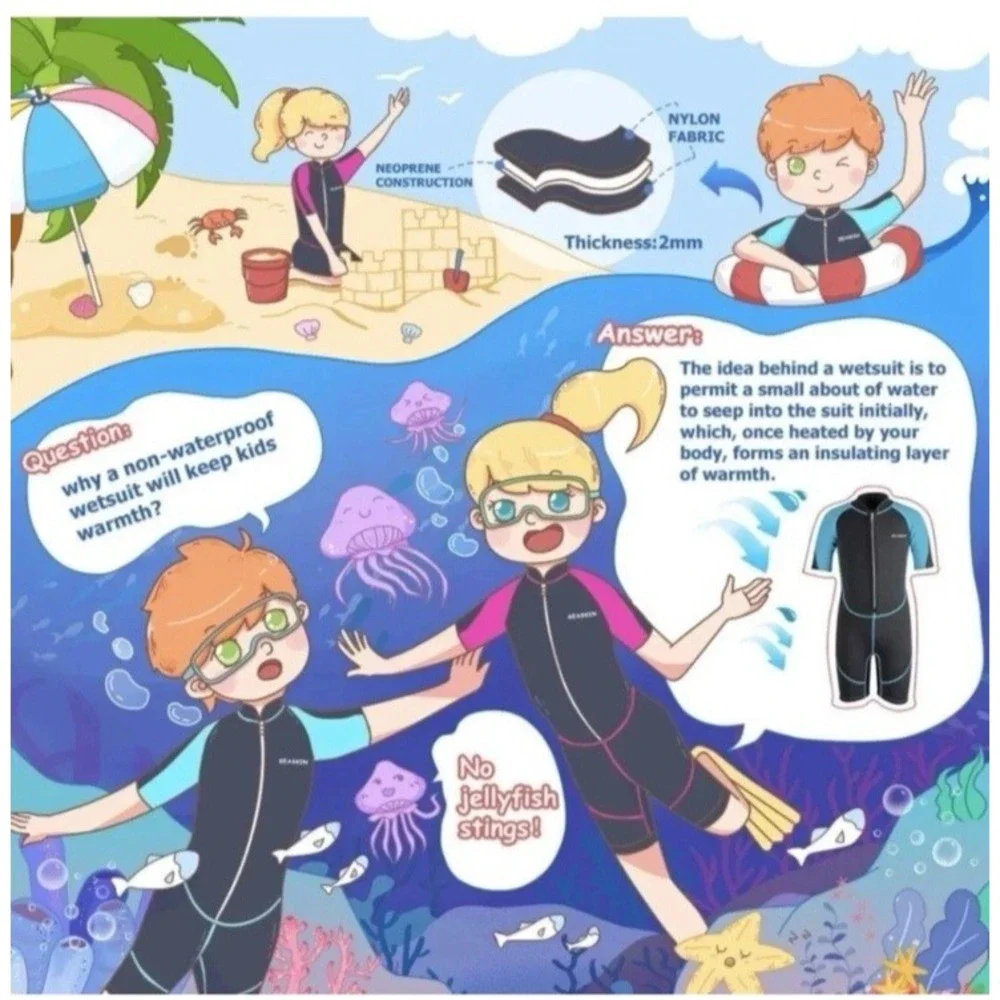 Seaskin 2mm Kids Front Zipper‎ Shorty Diving Suit Navy/Pink Wetsuit Size 2